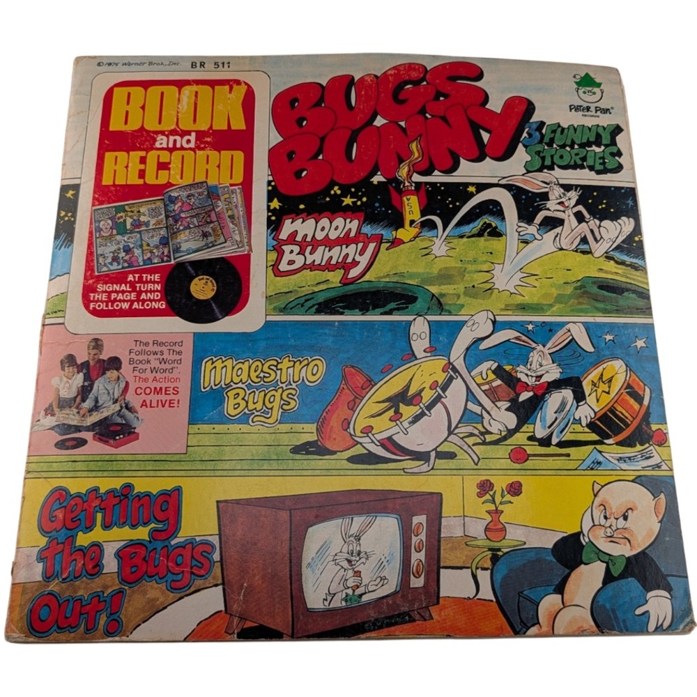 Bugs Bunny 3 Funny Stories Book Record LP 1975 Peter Pan BR 511 VG/G